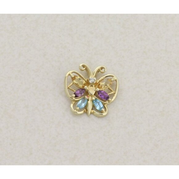 Unbranded Jewelry - Pendant Only 10K Yellow Gold Natural Citrine, Amethyst, Topaz, Diamond Butterfly